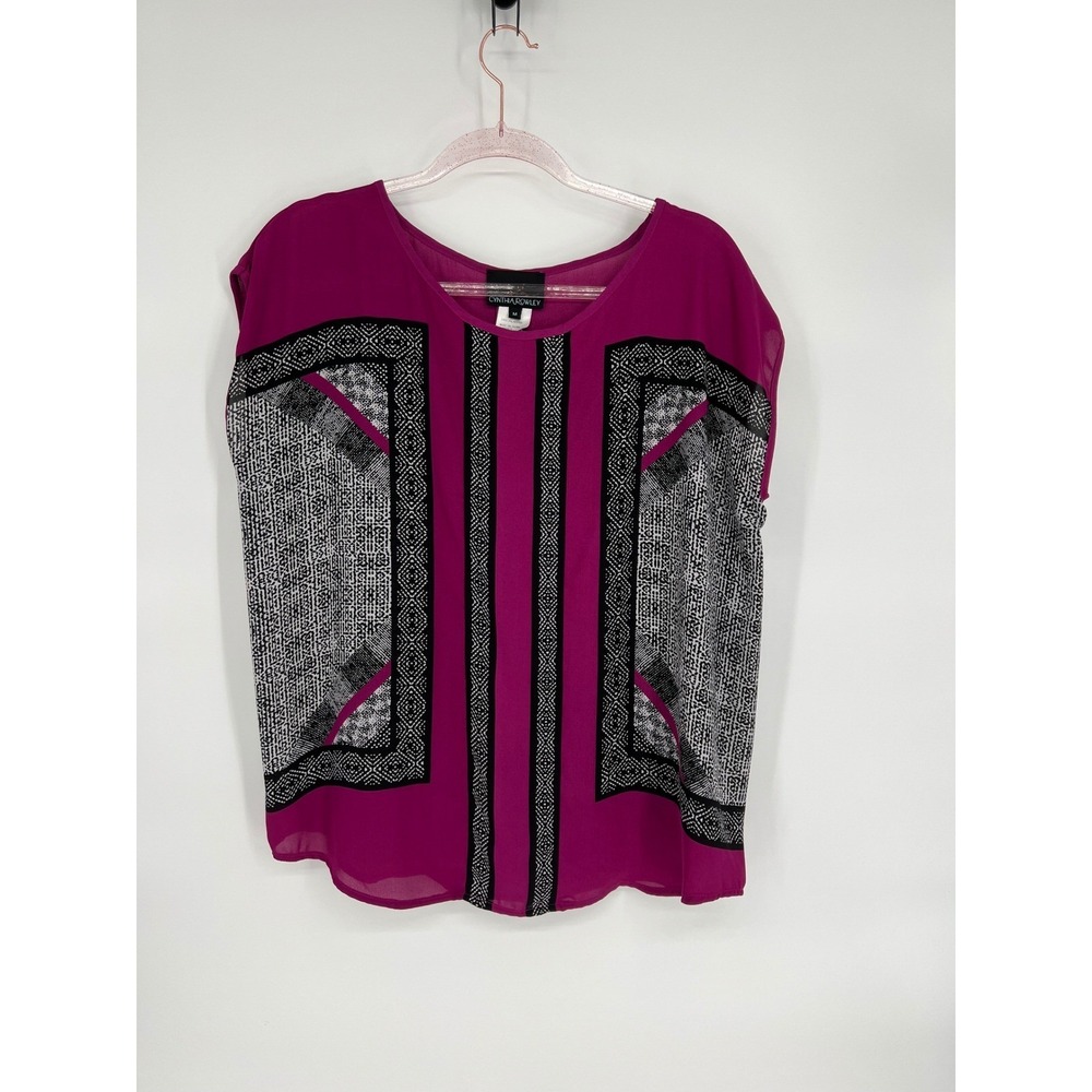 Cynthia Rowley Blouse Top‎ Geometric Print Career Casual Fuchsia M